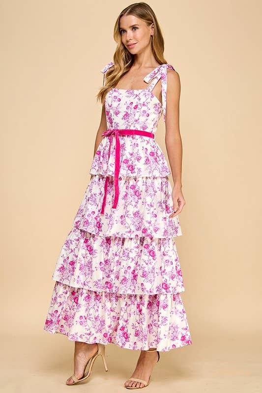 Blush and Bloom Floral Print Tiered Midi Dress