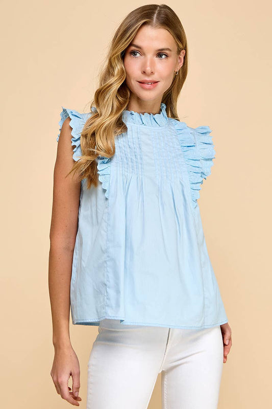 Gone Sailing Sleeveless Ruffled Lace Detail Top