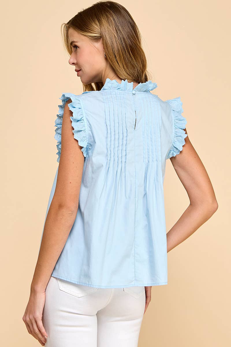 Gone Sailing Sleeveless Ruffled Lace Detail Top