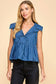 Jet Setter Denim Collared Wide Peplum Top