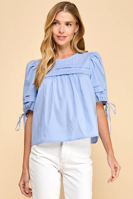 Breezy Bay Pleated Puff Sleeves Top