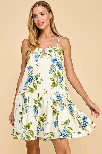 Darling Floral Print Dress with Adjustable Straps