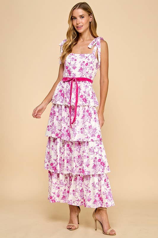 Blush and Bloom Floral Print Tiered Midi Dress