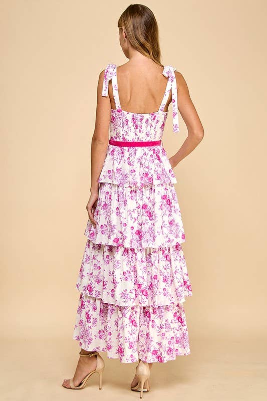 Blush and Bloom Floral Print Tiered Midi Dress